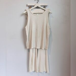 Tranquil & True Cream Ribbed Sleeveless Top and Pants Pajama Set Size L, XL